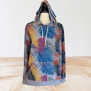 On The Byas Hoodie Sweatshirt Size L Unisex Gray Floral Hawaiian Leaves Pocket